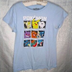 Pokémon Short Sleeve Cotton T-shirt Juniors Blue 9 Characters Size Medium